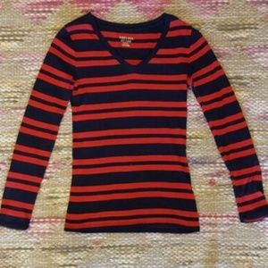 Merona Ultimate red & navy  long sleeve vneck